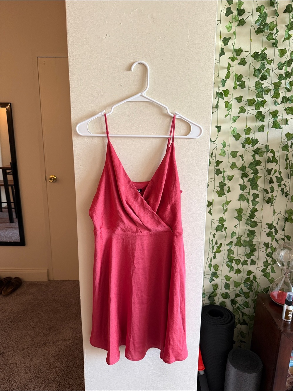 Express Pink Spaghetti Strap Wrap-Front Dress